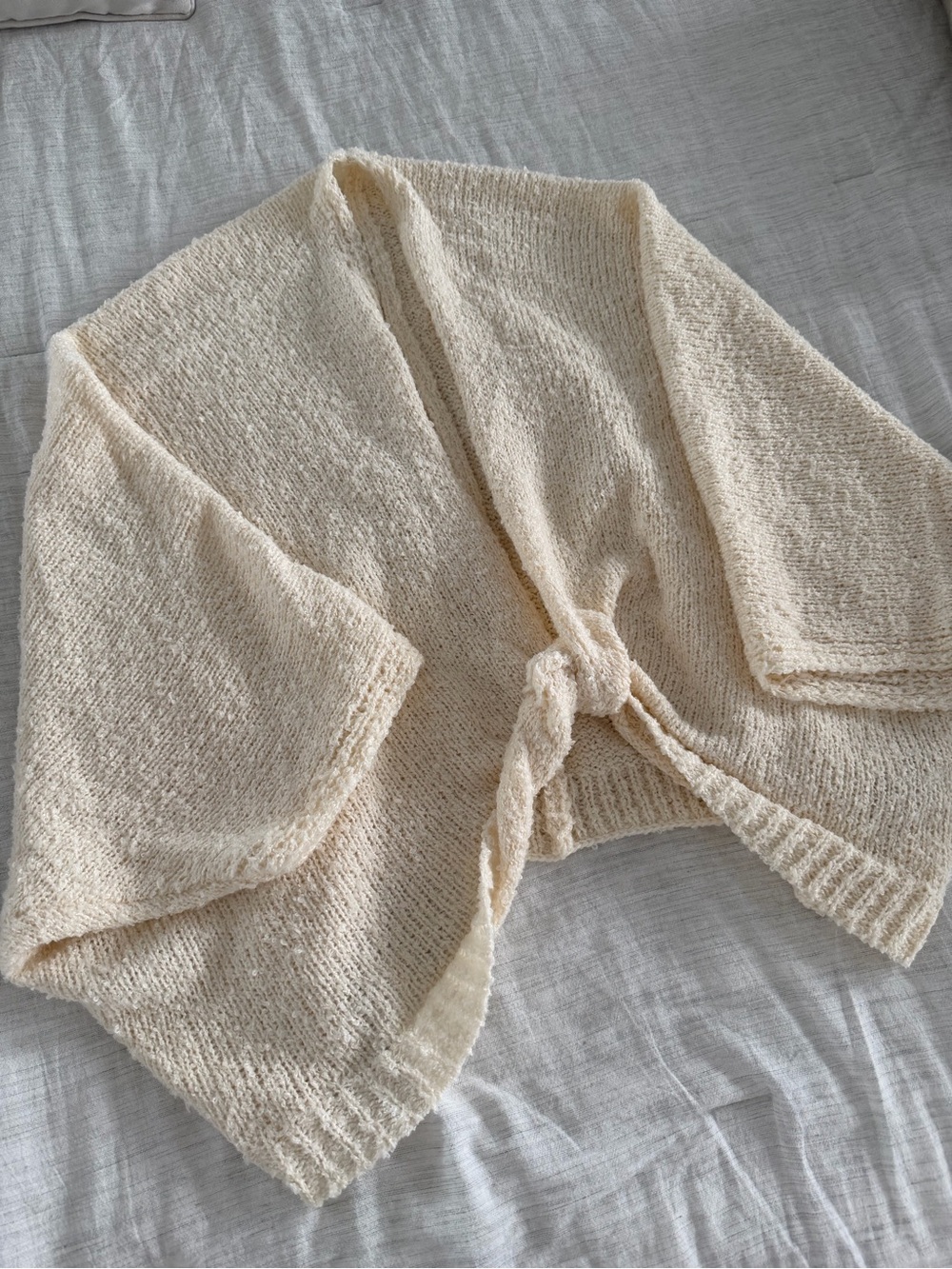 SHEIN Cream Tie-Front Knit Shrug